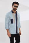 HeSpoke_Blue 100% Pure Cotton Solid Double-o-patch Color Block Shirt  _Online_at_Aza_Fashions