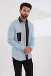 Buy_HeSpoke_Blue 100% Pure Cotton Solid Double-o-patch Color Block Shirt  _Online_at_Aza_Fashions