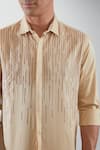 Shop_HeSpoke_Cream Premium Cotton Blend Embroidered Linear Filament Shirt _Online_at_Aza_Fashions