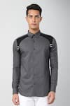 HeSpoke_Grey 100% Pure Cotton Plain Twinbuckle Solid Shirt _Online_at_Aza_Fashions