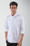 HeSpoke_White Premium Cotton Blend Patchwork Warpandweft Shirt  _Online_at_Aza_Fashions