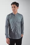 HeSpoke_Grey Premium Cotton Blend Embroidered Thread Webbed Shirt  _Online_at_Aza_Fashions