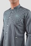 Shop_HeSpoke_Grey Premium Cotton Blend Embroidered Thread Webbed Shirt  _Online_at_Aza_Fashions