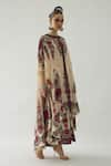 Buy_Rajdeep Ranawat_Maroon Silk Printed Floral Round Caprice Cape  _Online_at_Aza_Fashions