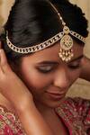 Buy_Curio Cottage_Gold Plated Kundan Lotus Bloom Mathapatti _at_Aza_Fashions