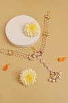 Shop_Curio Cottage_White Kundan Crescent And Pearl Studded Mathapatti _at_Aza_Fashions