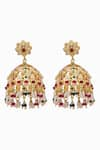 Curio Cottage_Red Kundan Pearl Embellished Jhumkas _Online_at_Aza_Fashions