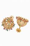 Buy_Curio Cottage_Red Kundan Pearl Embellished Jhumkas _Online_at_Aza_Fashions