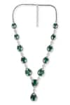 Shop_Curio Cottage_Green Cubic Zirconia Emerald Droplet Necklace Set _at_Aza_Fashions