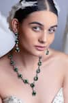 Curio Cottage_Green Cubic Zirconia Emerald Droplet Necklace Set _Online_at_Aza_Fashions