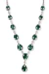 Curio Cottage_Green Cubic Zirconia Emerald Droplet Necklace Set _at_Aza_Fashions