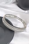 Shop_Curio Cottage_Silver Plated Cubic Zirconia String Of Pearls Studded Kada_at_Aza_Fashions