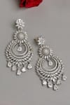 Shop_Curio Cottage_Silver Plated Cubic Zirconia Frosty Sparkle Stone Studded Chandbali Earrings _at_Aza_Fashions