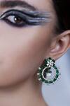 Buy_Curio Cottage_Silver Plated Cubic Zirconia The Emerald Blossom Stone Chandbalis _at_Aza_Fashions