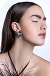 Buy_Curio Cottage_Multi Color Crystals, Stones Floral Aura Embellished Studs _at_Aza_Fashions