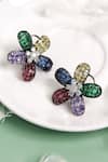 Shop_Curio Cottage_Multi Color Crystals, Stones Floral Aura Embellished Studs _at_Aza_Fashions