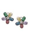 Curio Cottage_Multi Color Crystals, Stones Floral Aura Embellished Studs _Online_at_Aza_Fashions