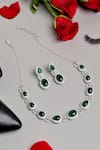 Shop_Curio Cottage_Green Cubic Zirconia Cabochons Necklace Set _at_Aza_Fashions