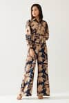 Buy_KoAi_Blue Cotton Silk Printed Floral Collar Jumpsuit _at_Aza_Fashions