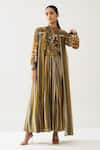 Buy_KoAi_Yellow Cotton Silk Printed Stripe Open Cape _at_Aza_Fashions