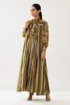 Buy_KoAi_Yellow Cotton Silk Printed Stripe Open Cape _Online_at_Aza_Fashions