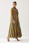 Shop_KoAi_Yellow Cotton Silk Printed Stripe Open Cape _Online_at_Aza_Fashions