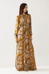 Buy_KoAi_Yellow Cupro Chiffon Printed Floral Round Kaftan Dress _Online_at_Aza_Fashions