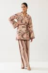 KoAi_Peach Poplin Cotton Printed Stripe Flared Pant _at_Aza_Fashions