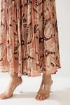 KoAi_Peach Cotton Silk Printed Floral Pleated Skirt _at_Aza_Fashions