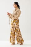 Shop_KoAi_Yellow Cotton Silk Printed Floral Flared Pant _Online_at_Aza_Fashions