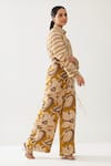 KoAi_Yellow Cotton Silk Printed Floral Flared Pant _at_Aza_Fashions