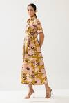 Buy_KoAi_Yellow Poplin Cotton Printed Abstract Floral Collar Shirt Dress _Online_at_Aza_Fashions