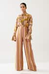 Buy_KoAi_Yellow Cotton Silk Printed Stripe Pant _Online_at_Aza_Fashions