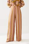 Shop_KoAi_Yellow Cotton Silk Printed Stripe Pant _Online_at_Aza_Fashions