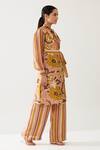 KoAi_Yellow Cotton Silk Printed Stripe Pant _Online_at_Aza_Fashions