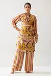 Buy_KoAi_Yellow Cotton Silk Printed Stripe Pant _Online_at_Aza_Fashions