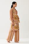 KoAi_Yellow Cotton Silk Printed Floral Tie-up Sleeveless Jacket _Online_at_Aza_Fashions