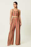 Buy_KoAi_Red Cotton Silk Printed Stripe Pant _at_Aza_Fashions