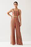 Buy_KoAi_Red Cotton Silk Printed Stripe Pant _Online_at_Aza_Fashions