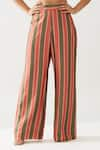 KoAi_Red Cotton Silk Printed Stripe Pant _at_Aza_Fashions