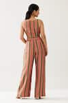 Shop_KoAi_Red Cotton Silk Printed Stripe Pant _at_Aza_Fashions