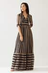 Buy_KoAi_Green Chiffon Printed Stripe V Neck Tiered Maxi Dress _Online_at_Aza_Fashions