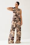 Shop_KoAi_Cream Cotton Silk Print Flora Blossom High Tie-up Neck Jumpsuit _Online_at_Aza_Fashions