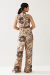 Shop_KoAi_Cream Cotton Silk Print Flora Blossom High Tie-up Neck Jumpsuit _at_Aza_Fashions