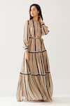 Buy_KoAi_Cream Chiffon Print Striped Round Neck Candy Tiered Maxi Gown _Online_at_Aza_Fashions