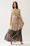 Shop_KoAi_Cream Chiffon Print Carnival Halter Neck Maxi Dress _Online_at_Aza_Fashions