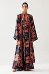 Buy_KoAi_Blue Cotton Silk Print Fleur Magic Open Neck Long Kimono Cape _at_Aza_Fashions