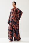 Buy_KoAi_Blue Cotton Silk Print Fleur Magic Open Neck Long Kimono Cape _Online_at_Aza_Fashions