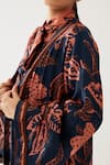 KoAi_Blue Cotton Silk Print Fleur Magic Open Neck Long Kimono Cape _at_Aza_Fashions