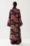 Shop_KoAi_Blue Cotton Silk Print Fleur Magic Open Neck Long Kimono Cape _at_Aza_Fashions